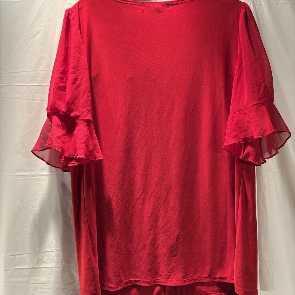 Atelier 29 Woman XL Blouse Red Ruffle Pullover Sheer Short Sleeve Casual - Picture 6 of 16